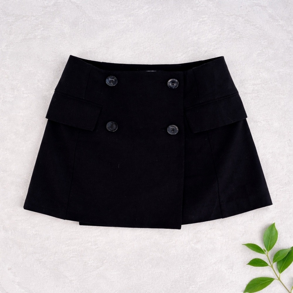 Forever 21 Double Breasted Mini Skirt Womens S Black Preppy Career Flap‎ Pocket